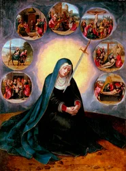 Our Lady of the Seven Sorrows - The Virgin of the Seven Sorrows - Målning av mästaren över halva kvinnliga figurer (aktiv 1530-1560) 1500-talet - Olja på trä - 75x56,7 - Museu Nacional d