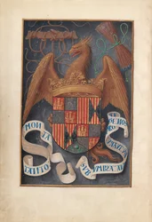 Hours of Queen Isabella the Catholic, Queen of Spain: Fol. 1v, Isabel la Católicas vapen och motto