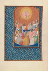Hours of Queen Isabella the Catholic, Queen of Spain: Fol. 37v, Himlens domstol, c. 1500.