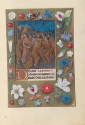 Drottning Isabella den katolskas tidebok, drottning av Spanien: fol. 61r, Judaskyssen, omkring 1500