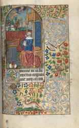 Timbok (Rouens bruk): fol. 80r, inledande botpsalmer, David botar sig, på avstånd David dräper Goliat