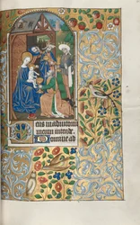 Tidsbok Användning av Rouen: fol. 64r, Tillbedjan av Magi, ca. 1470.