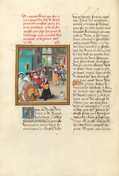 Jacques de Lalaing knäböjande inför grevarna av Maine och Saint Pol