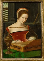 Damen vid klavikordet. Salvkrukan är ett attribut till Staint Mary Magdalen (målning på duk)
