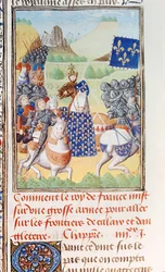 Harley 4380 fol.196v Kung Karl VI (1366-1422) av Frankrike leder en expedition mot Calais, från del 2 Volym IV av 