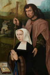 Detalj av den högra panelen av Jungfrun och barnet med St. Catherine och St. Barbara, ca 1520-25 (olja på panel)