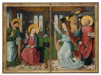 Bebådelsen, med de heliga Bartholomew och Peter, två vingar från en altartavla