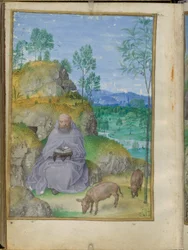 Sankt Antonius abbot i öknen, miniatyr från Emerson-White Hours.