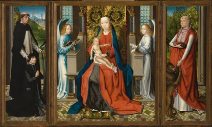 Triptyk av Madonna med barn och änglar, donatorn och hans beskyddare Sankt Petrus Martyren och Sankt Hieronymus