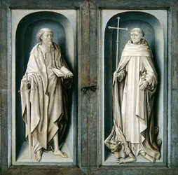 St Paul och St Benedict, slutna paneler av bebådelsens triptyk, ca 1483 (olja på panel)