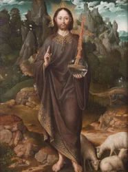 Holländska: Christus als Salvator Mundi Salvator Mundi i ett landskap