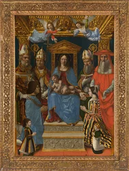 Den tronande Madonnan med barnet, kyrkolärarna och Ludovico Moros familj