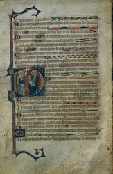 Leaf from a Psalter: Historikerad initial D med The Trinity, c.1310.