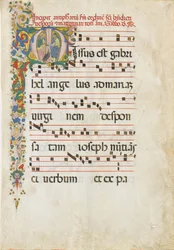 Manuskriptblad med Johannes evangelisten och Johannes Döparen..., andra halvan 1400-talet.