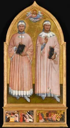St. Cosmas och St. Damian, cirka 1370-1375 (tempera och bladguld på panel)