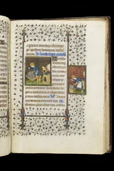 Ms 62 f.215r St Eligius gör en helgedom; St. Eligius vid ett städ, från en timbok, c.1445-50 (vellum)