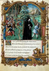 Representation av drottningen av Navarra Margarita av Angoulema (1492-1549), artig kärleksscen. Sidan hämtad från manuskriptet "" La coche ou Debat d