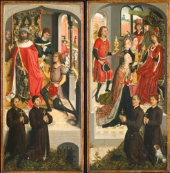 Abners budbärare inför David, drottningen av Saba som ger gåvor till Salomo..., ca. 1480.