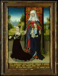 Jungfru och barn med Saint Anne presenterar Anna van Nieuwenhove, 1479-82.