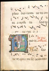S:t Peter befriad från fängelset, f.58v från ett gradvis, sent 1400-tal (bläck, tempera & bladguld på pergament)