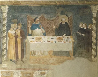 Miraklet av St Guido av Arezzo, fresk, refektoriet, Abbey of St Maria of Pomposa, Emilia-Romagna