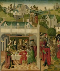 Bröllopsfest för Saint Elizabeth av Ungern och Ludvig av Thüringen i Wartburg, ca. 1490-c.1495 (olja på panel)