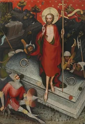 Återupplivandet. Från Trebon-altartavlan - Mästare av Wittingau (Mästare på Trebon-altartavlan) (aktiv ca 1380-1390). Tempera på panel, ca 1380. Mått : 132x92 cm. Nationalgalleriet, Prag