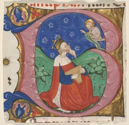 Initialen "B" (eatus Vir) från en körpsalter, ca 1430-50 (bläck, tempera och bladguld på pergament)