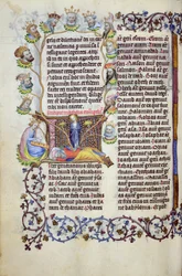 Ms 289.3 f.67v Isaias träd med en initial, från Matteusevangeliet, Utrecht, ca 1425 (bladguld, guldbläck och tempera på pergament)