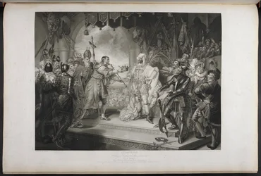 Kung Richard den andre. Akt IV. Scen I. King Richard, Bolingbroke, York, Aumerle, etc. Vid parlamentshuset, ca 1803 (gravyr)