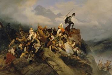 Fader Joachim Haspinger bland de stridande bönderna, 1842.