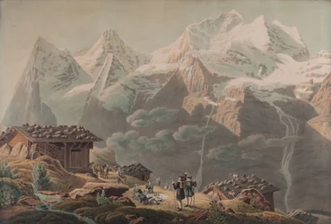 Jungfrau, Münch, Eiger från Wengernalp 1822 (Akvarell)