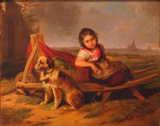 Flicka med hund framför Wien