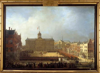 Napoleon I:s (1769-1821) ankomst till Place Royale i Amsterdam 15/10/1811 Målning av Mathieu Ignace Van Bree (1773-1839) 1811 Boissy Saint Leger. Grosbois slott