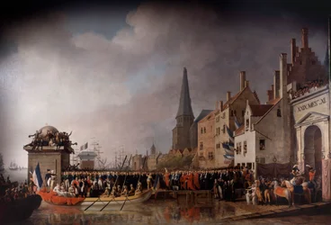 Napoleon Bonapartes (1769-1821) och Josephine de Beauharnais (1763-1814) inträde i Antwerpen den 18/07/1803 Målning av Mathieu Ignace Van Bree (1773-1839)