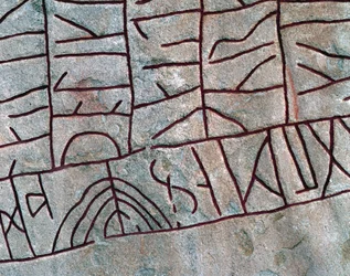 Detail of the runic stone at Rök, Östergötland, Sweden.