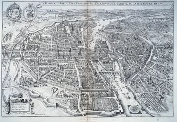 Plan över Paris 1615. Gravyr av Mathieu Merian