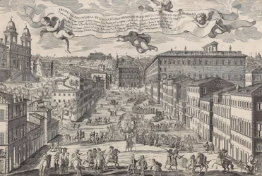 Prospekt för kyrkan Santissima Trinita de Monti, allmänt känd som Piazza di Spagnia, 1696.