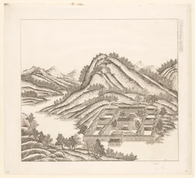 Vy över en del av det kejserliga sommarpalatset i Chengde (Jehol) i Kina