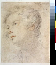Huvudet av en pojke. Målning av Matteo Rosselli (1578-1650). Krita och röd krita på papper