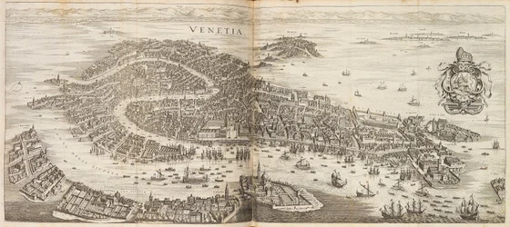 Panorama över Venedig. Från Newe Archontologia cosmica av Johann Ludwig Gottfried, 1646.