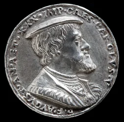 Karl V, 1500-1558, kung av Spanien 1516-1556, helige romerske kejsare 1519 [framsidan], 1530.