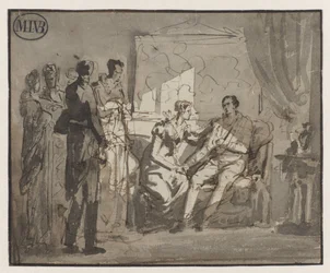 Drottning Wilhelmina besöker den sårade prinsen av Orange, efter slaget vid Waterloo, i Bryssel