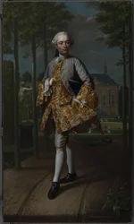 Porträtt av Gerard Cornelis van Riebeeck Gerard Cornelis van Riebeeck (1722-1759), sekreterare i Delft, antagligen stående framför sitt lanthus Essensteyn i Voorburg