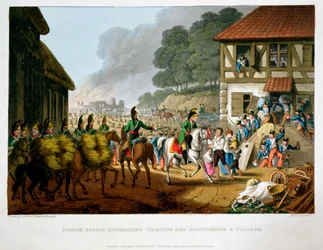 "Franska trupper som retirerar genom och plundrar en by", 1816
