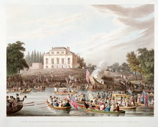 Utsikt över Themsen vid Brandenburgh House, Hammersmith, London, 1821