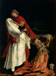 Jungfru Maria och Maria Magdalena vid korsets fot, detalj från Isenheim-altartavlan, ca 1510-15 (detalj av 3706)