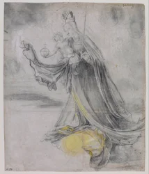 "Jungfrun med barnet i molnen" (Virgin and Child in the Clouds), ca 1509-1511 (akvarell)