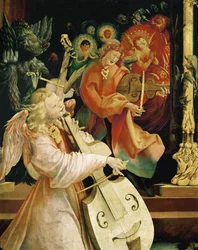 En ängel som spelar cello (målning på lind)