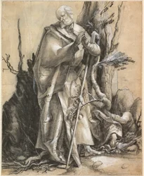 Skäggigt helgon med käpp, cirka 1516